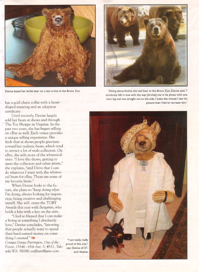 Handmade Teddy Bears by award winning custom made Mohair Teddy Bear artist, Denise Purrington Teddy Bear and Friends article